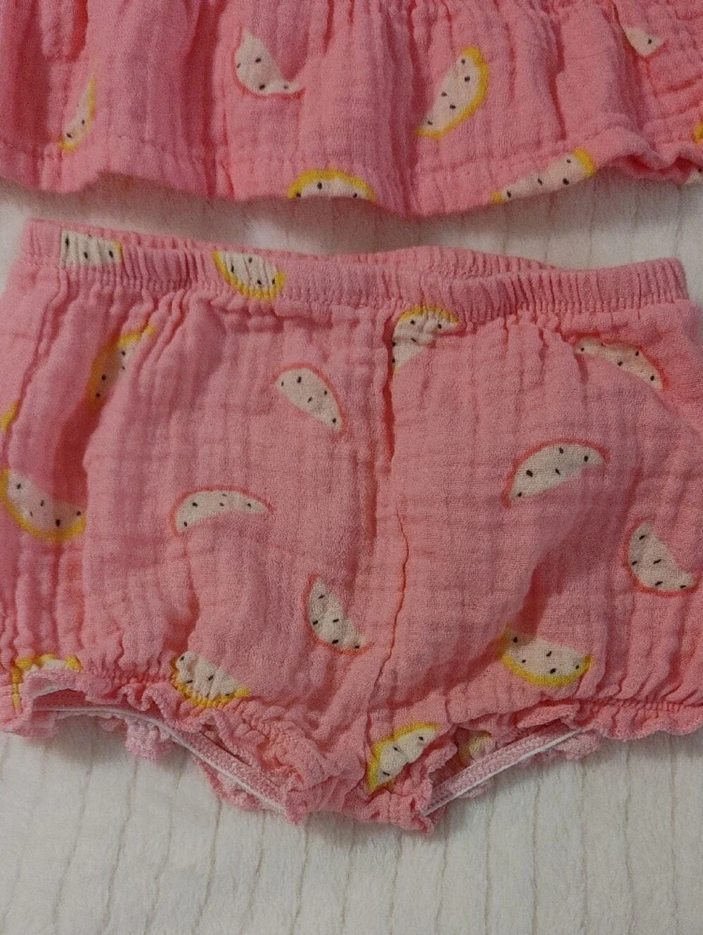 Koala Kids Pink Ruffle Dress & Bloomers Set with Lemon Print